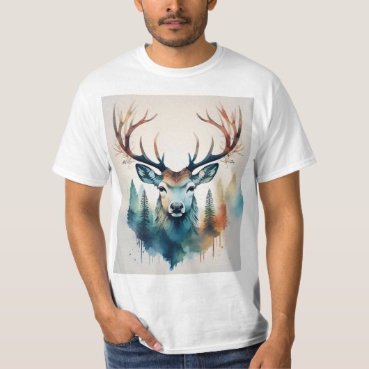 Herten met gewei en bos t-shirt (Voorkant)