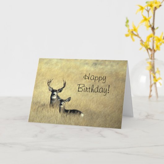Herten met gewei Gelukkige Verjaardag Kaart (Gele Bloem)