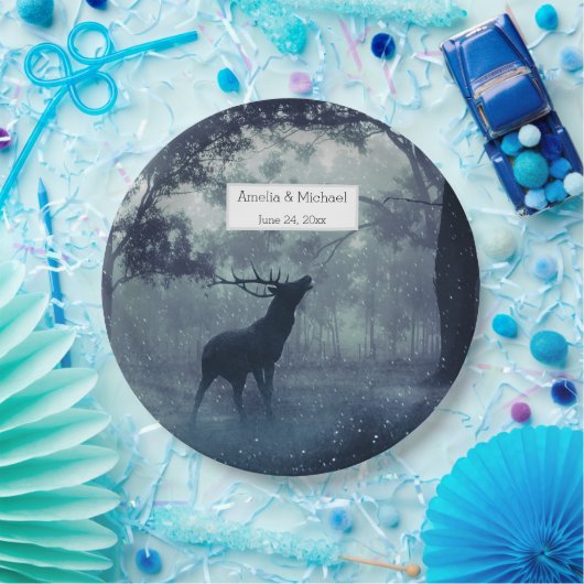 Herten met gewei in een schaduwrijk bos - bruiloft papieren bordje (Feest)