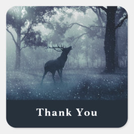 Herten met gewei in een schaduwrijk bos - Dank u Vierkante Sticker