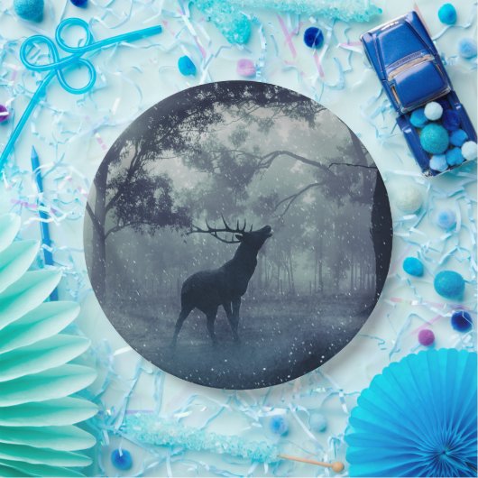 Herten met gewei in een schaduwrijk bos papieren bordje (Feest)