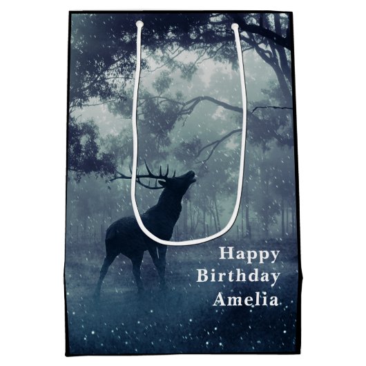 Herten met gewei in een schaduwrijk bos - Verjaard Medium Cadeauzakje (Achterkant)