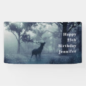 Herten met gewei in een schaduwrijk bos verjaardag spandoek (Horizontaal)