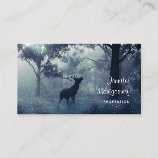 Herten met gewei in een schaduwrijk bos visitekaartje (Voorkant)