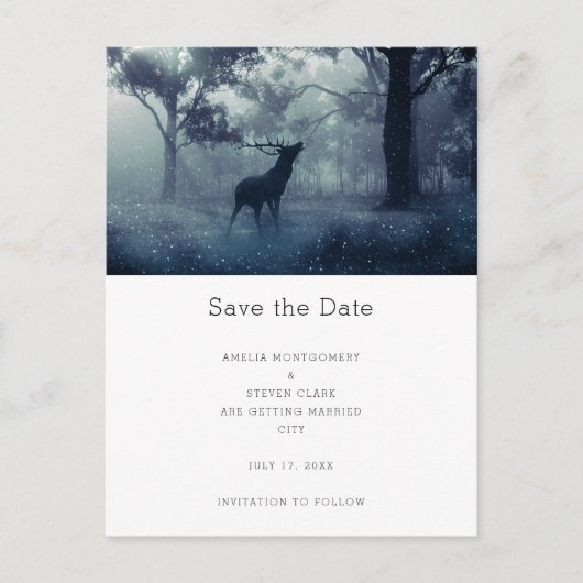 Herten met gewei in Shadowy Forest Wedding Aankondigingskaart (Voorkant)