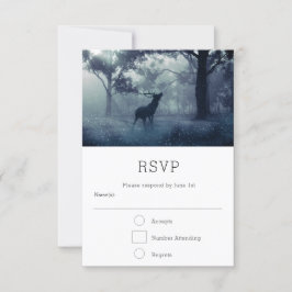 Herten met gewei in Shadowy Forest Wedding RSVP Kaartje