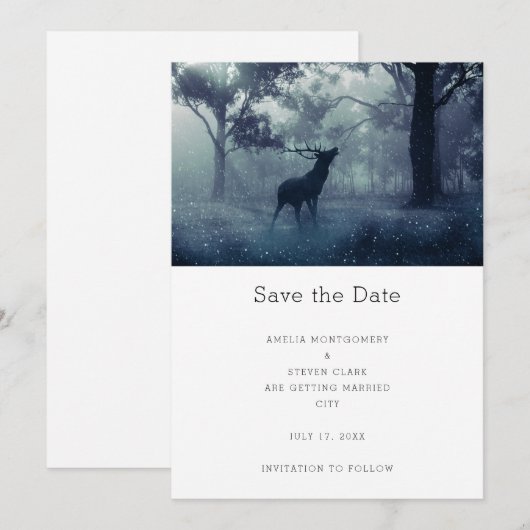 Herten met gewei in Shadowy Forest Wedding Save The Date (Voorkant / Achterkant)