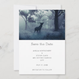 Herten met gewei in Shadowy Forest Wedding Save The Date
