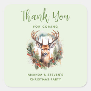 Herten met Geweien Rustic Kerst Dank Je Feest Vierkante Sticker