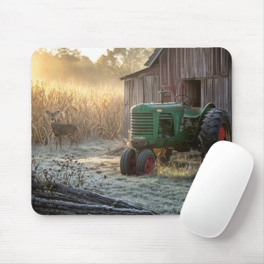 Herten met groene vintage tractor muismat (Met muis)