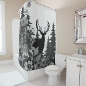 Herten met groot rek uit het bos douchegordijn (In situ)