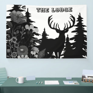 Herten met groot rek uit het bos The Lodge Custom Spandoek