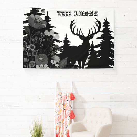 Herten met groot rek uit het bos The Lodge Custom Spandoek (Insitu)