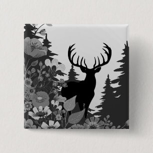 Herten met groot rek uit het bos vierkante button 5,1 cm