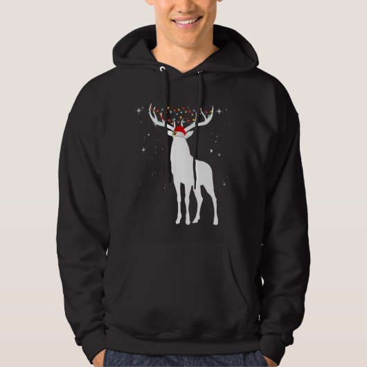 Herten met kerstmuts verlichting kerst pyjama hunt hoodie (Voorkant)