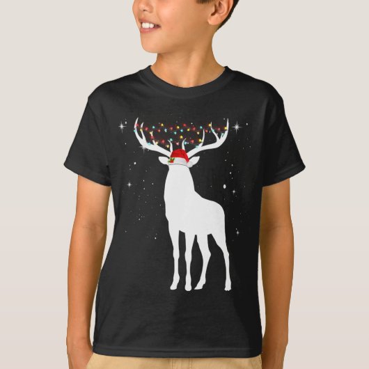 Herten met kerstmuts verlichting kerst pyjama hunt t-shirt (Voorkant)
