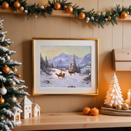 Herten met kudde in de winter poster