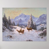 Herten met kudde in de winter poster (Voorkant)