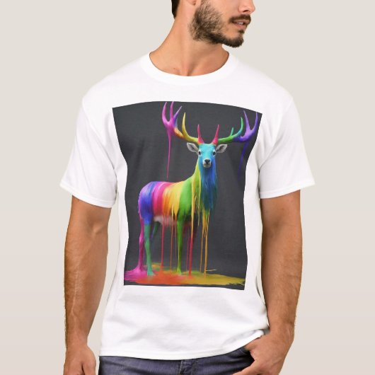 "Herten met Rainbow Paint Dripping Design" T-shirt (Voorkant)