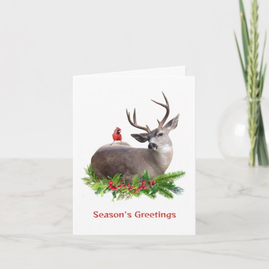 Herten met Red Bird Season's Greetings Kaart (Voorkant)