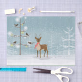 Herten met rode sjaal en vogeltjes in de besneeuwd tissuepapier (Craft)