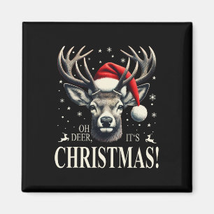 Herten met Santa Hat Oh Deer Het is Kerstmis Magneet