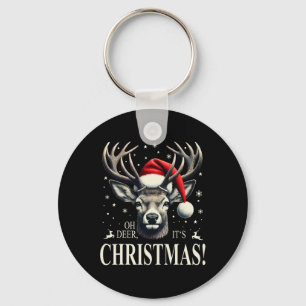 Herten met Santa Hat Oh Deer Het is Kerstmis Sleutelhanger