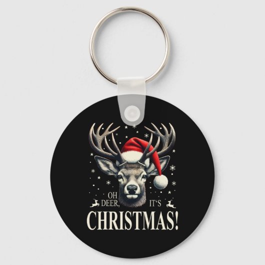 Herten met Santa Hat Oh Deer Het is Kerstmis Sleutelhanger (Voorkant)