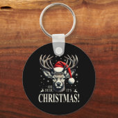 Herten met Santa Hat Oh Deer Het is Kerstmis Sleutelhanger (Voorkant)