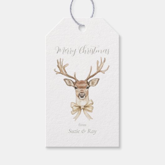 Herten met strik Kerstmis Cadeaulabel (Voorkant)