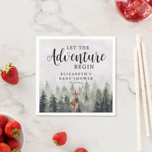 Herten Misty Pine Bos Avontuur Baby Shower Servet (Insitu)