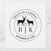 Herten Monogram Landelijk Land Wedding Koppel Naam Wijn Etiket (Enkel label)