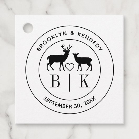 Herten Monogram Rustieke Landelijke Bruiloft Echtp Bedankjes Labels (Voorkant)