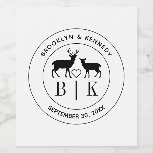 Herten Monogram Rustieke Landelijke Trouwdatum Nam Wijn Etiket (Enkel label)