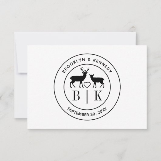 Herten Monogram Rustisch Landelijke Trouwdatum Ech RSVP Kaartje (Achterkant)