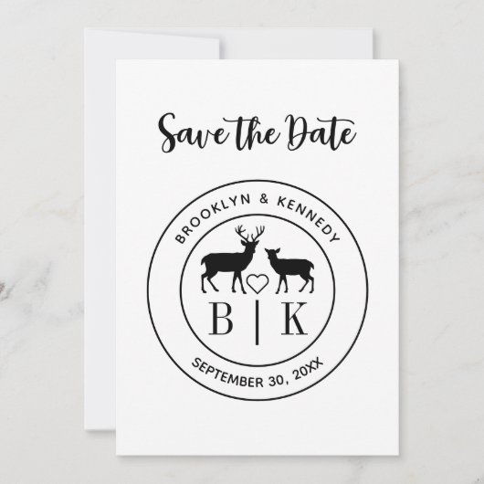 Herten Monogram Rustisch Landelijke Trouwdatum Ech Save The Date (Voorkant)