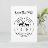 Herten Monogram Rustisch Landelijke Trouwdatum Ech Save The Date (Staand voorkant)