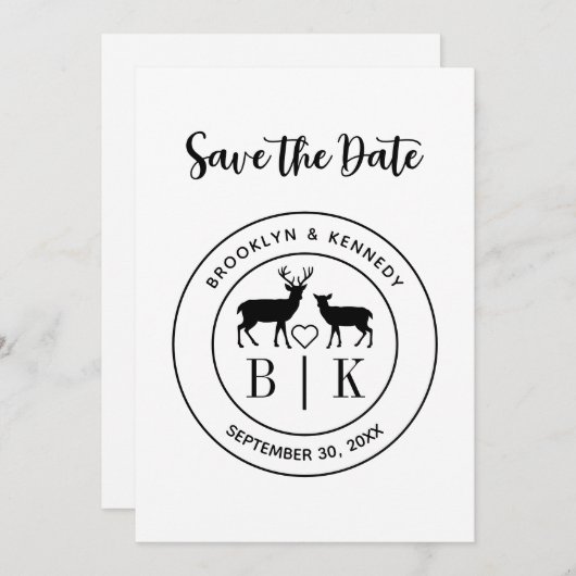 Herten Monogram Rustisch Landelijke Trouwdatum Ech Save The Date (Voorkant / Achterkant)