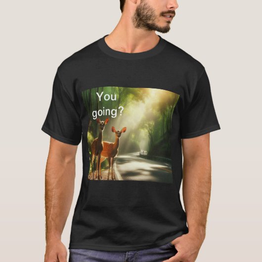 Herten op de weg t-shirt (Voorkant)