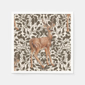 Herten op decoratief eiken damast patroon in bruin servet (Voorkant)