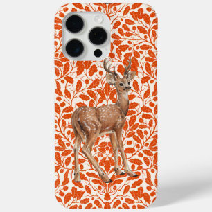 Herten op decoratief eiken damast patroon in donke iPhone 15 pro max hoesje
