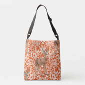 Herten op decoratief eiken damast patroon in donke crossbody tas (Achterkant)