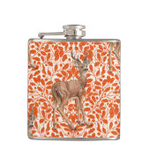 Herten op decoratief eiken damast patroon in donke heupfles (Voorkant)