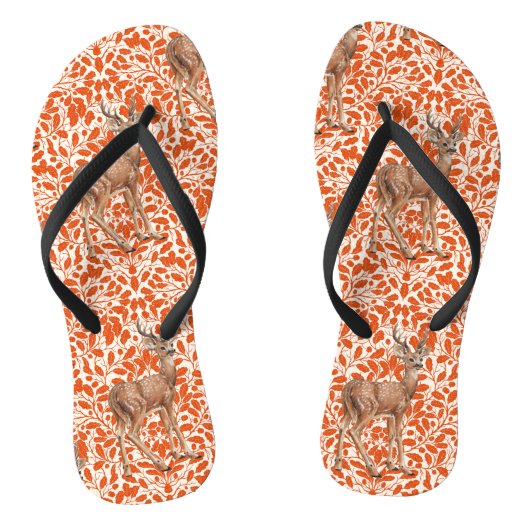 Herten op decoratief eiken damast patroon in donke teenslippers (Voetbed)