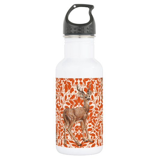 Herten op decoratief eiken damast patroon in donke waterfles  (Voorkant)