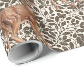 Herten op decoratieve eiken damast patroon in brui cadeaupapier (Rol Hoek)