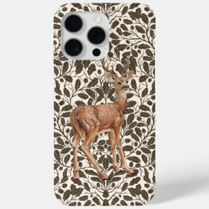 Herten op decoratieve eiken damast patroon in brui iPhone 15 pro max hoesje