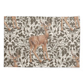 Herten op decoratieve eiken damast patroon in brui kussensloop (Achterkant-Links)