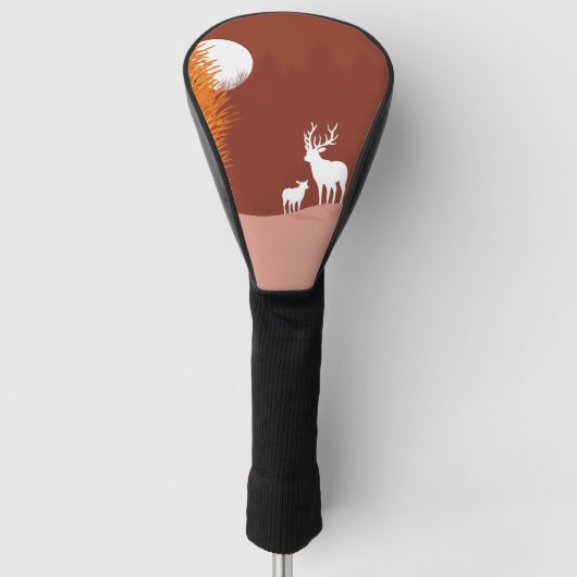 Herten op maanverlichte heuvel golfheadcover (Voorkant)