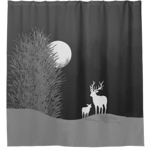 Herten op Moon Lit Hill Douchegordijn (Voorkant)